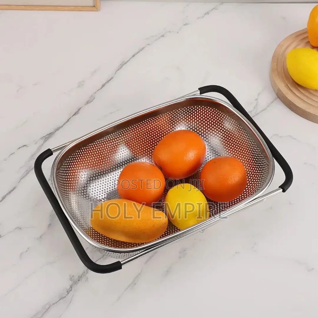 1 Set Stainless Steel Over Sink Colander With Telescopic Handle