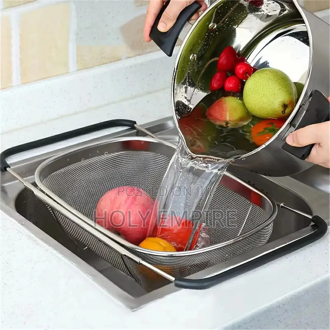 1 Set Stainless Steel Over Sink Colander With Telescopic Handle