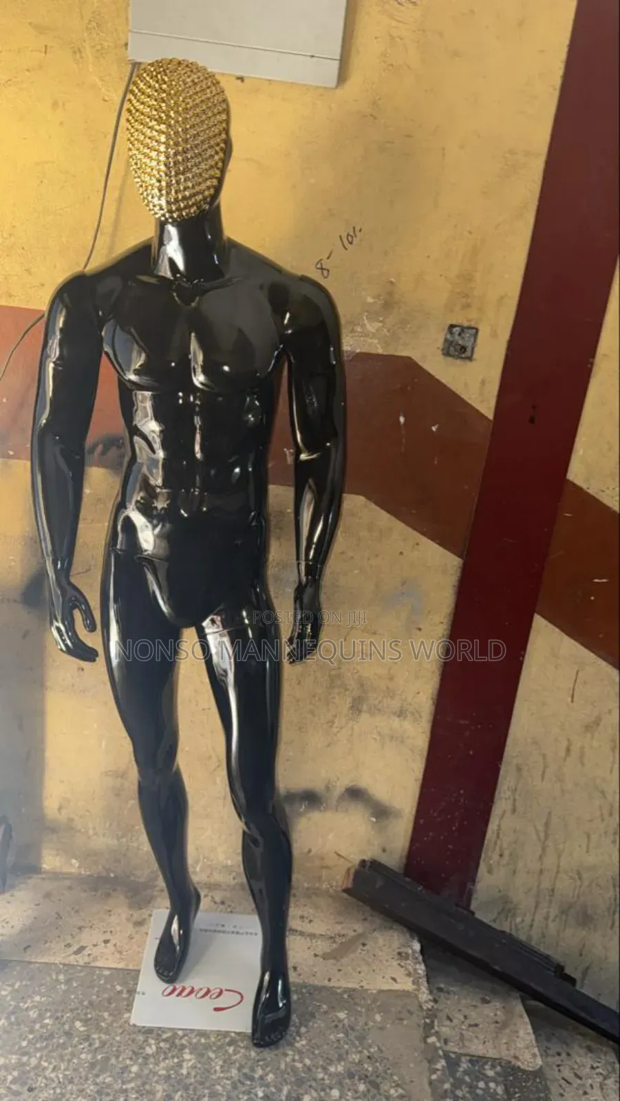Stone Face Glossy Black Huge Male Mannequin