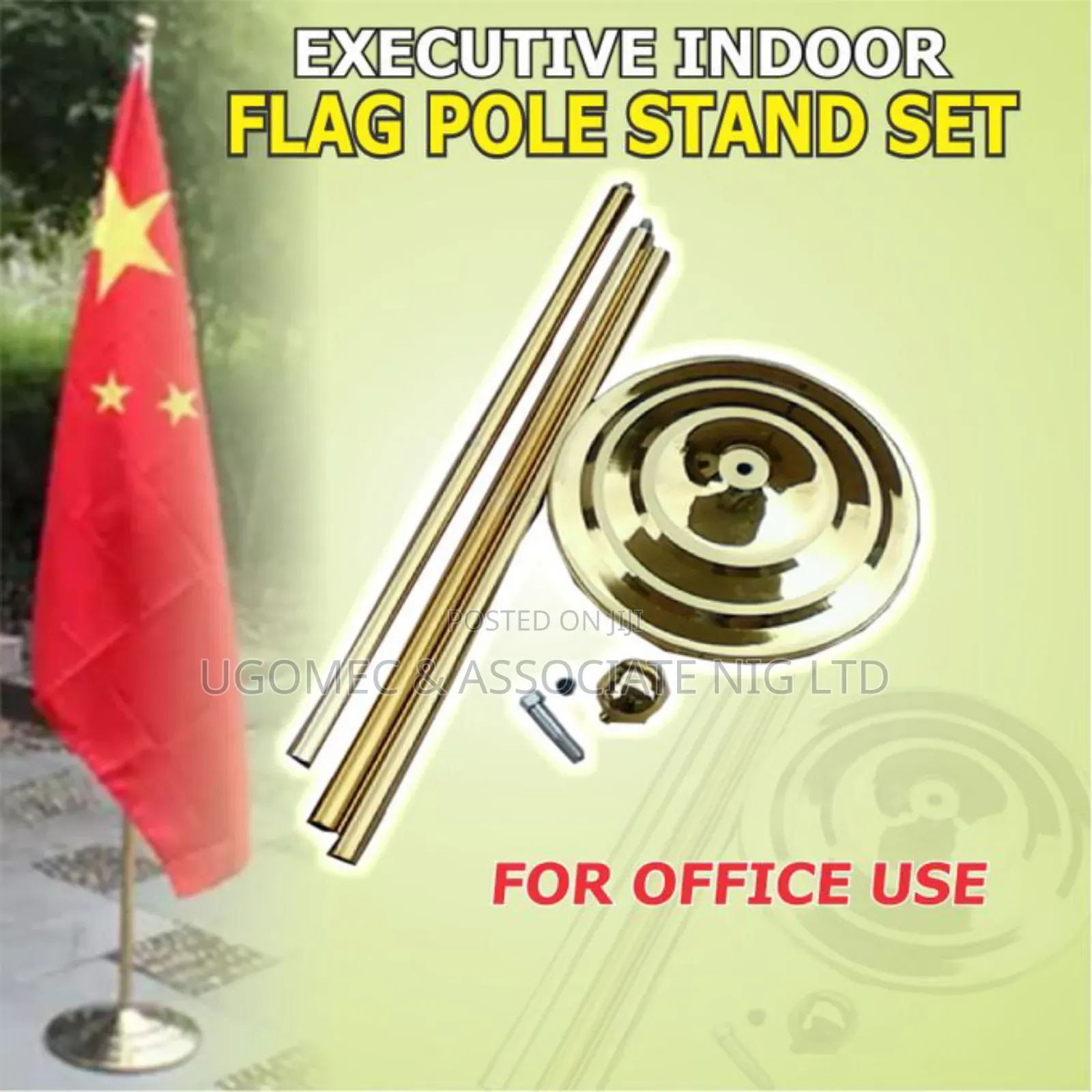Original Standard Indoor Flag Stand by 6ft Long. Gold / Silver Colour