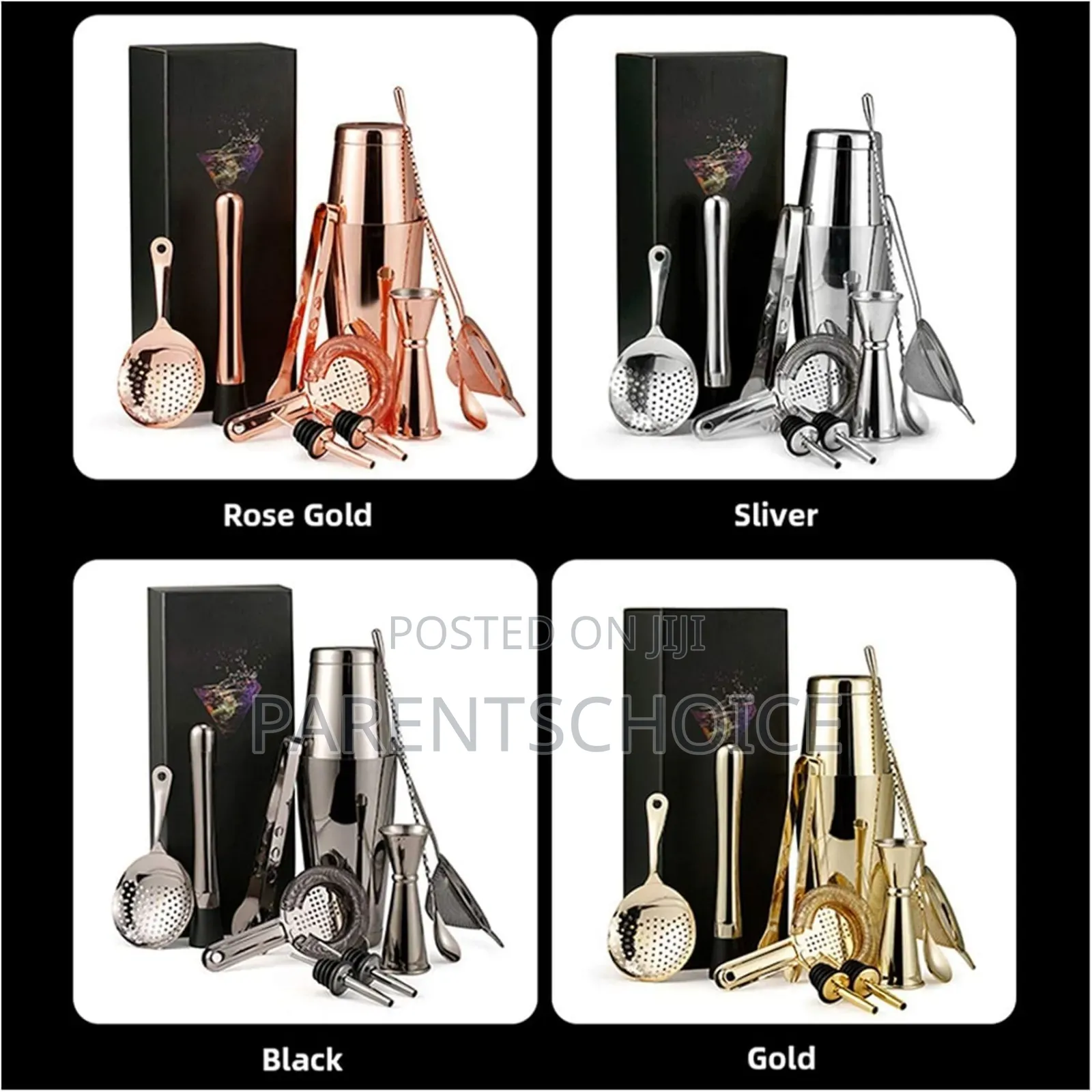 Premium Quality 10pcs Stainless Steel Bartender Tools Set -Black