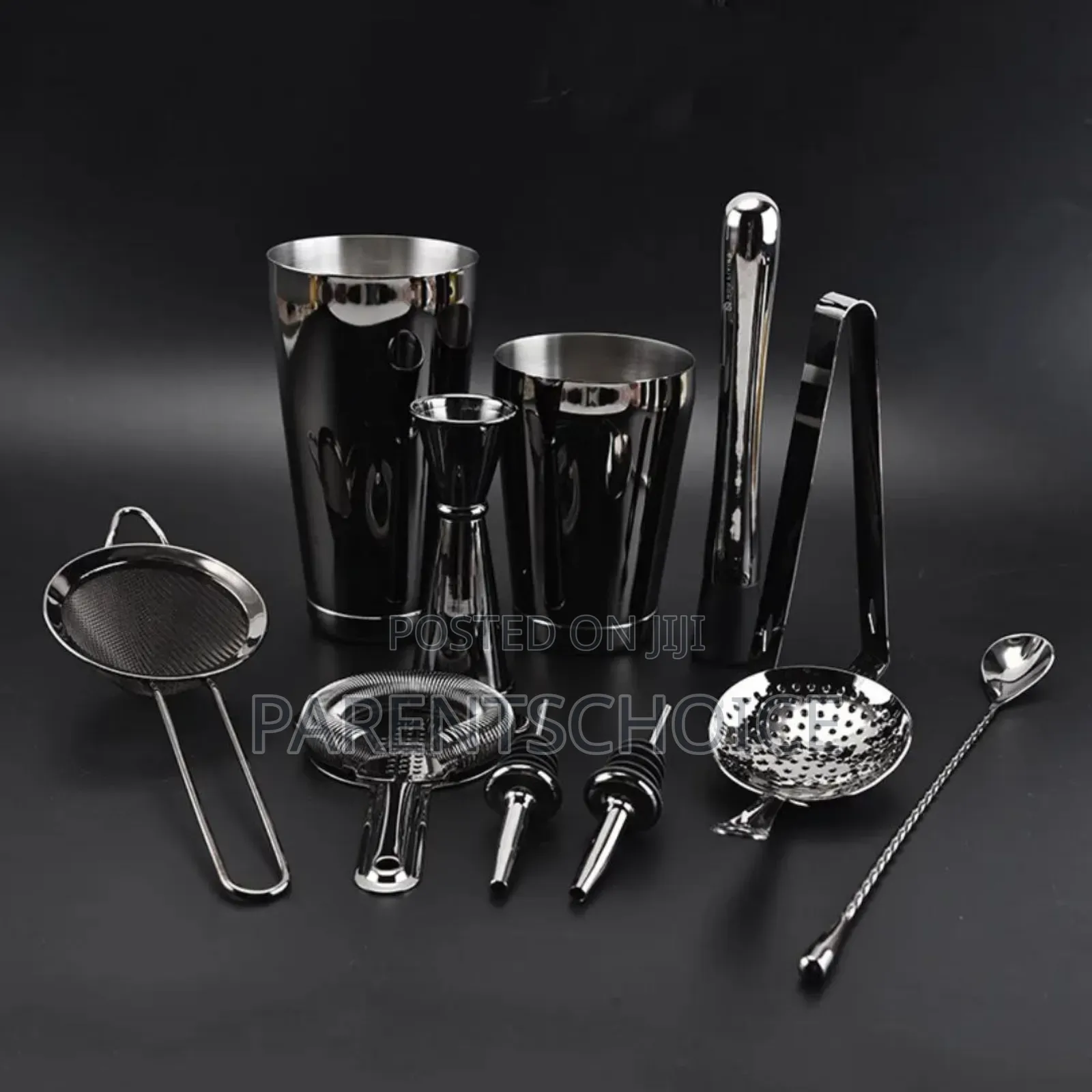 Premium Quality 10pcs Stainless Steel Bartender Tools Set -Black