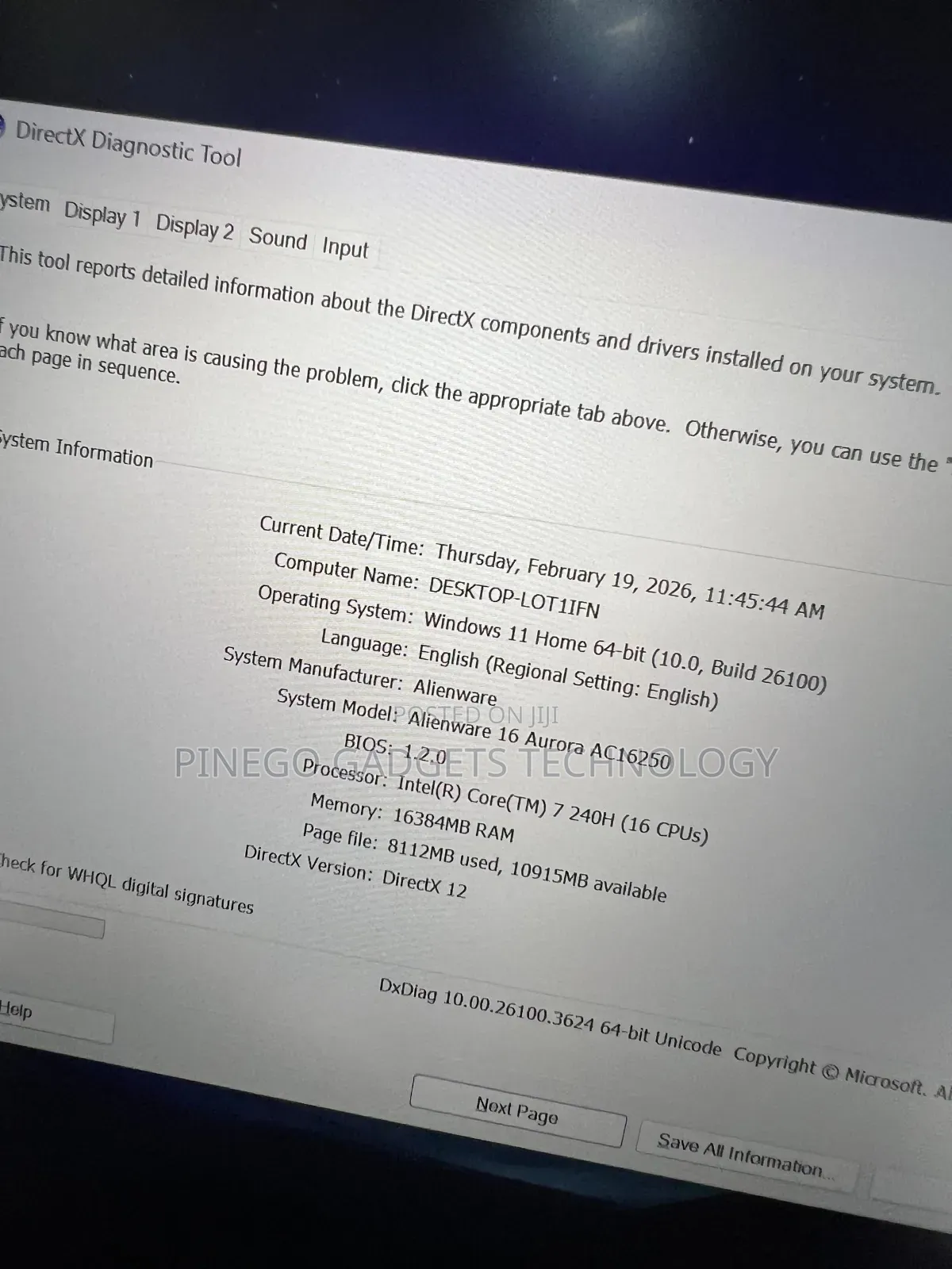 Laptop Dell Alienware 16 Aurora 16GB Intel Core i7 SSD 1T