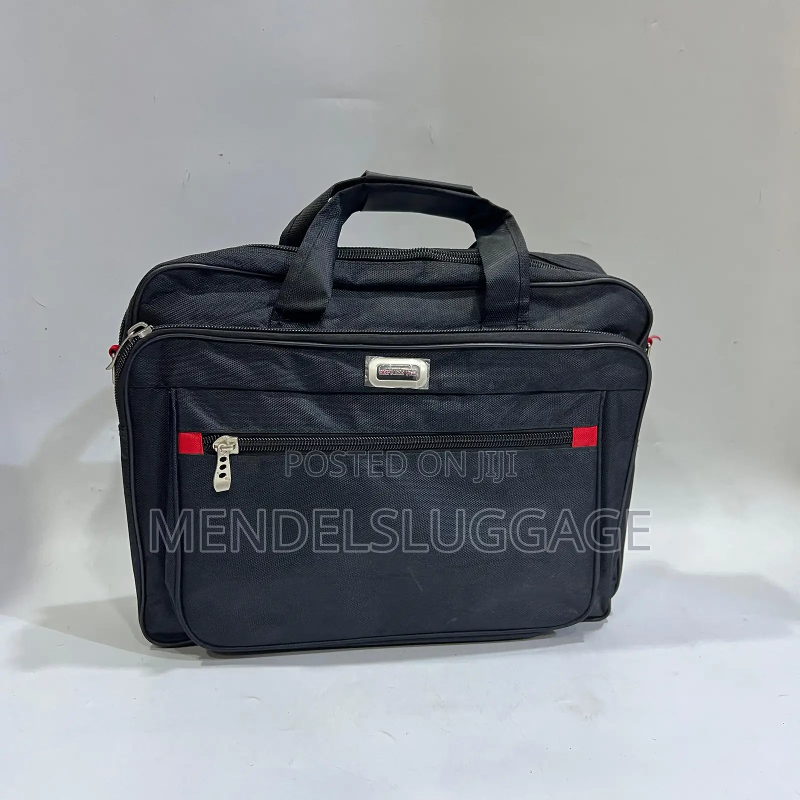 Professional Black Laptop Bag With Dual Handles and Red Trim