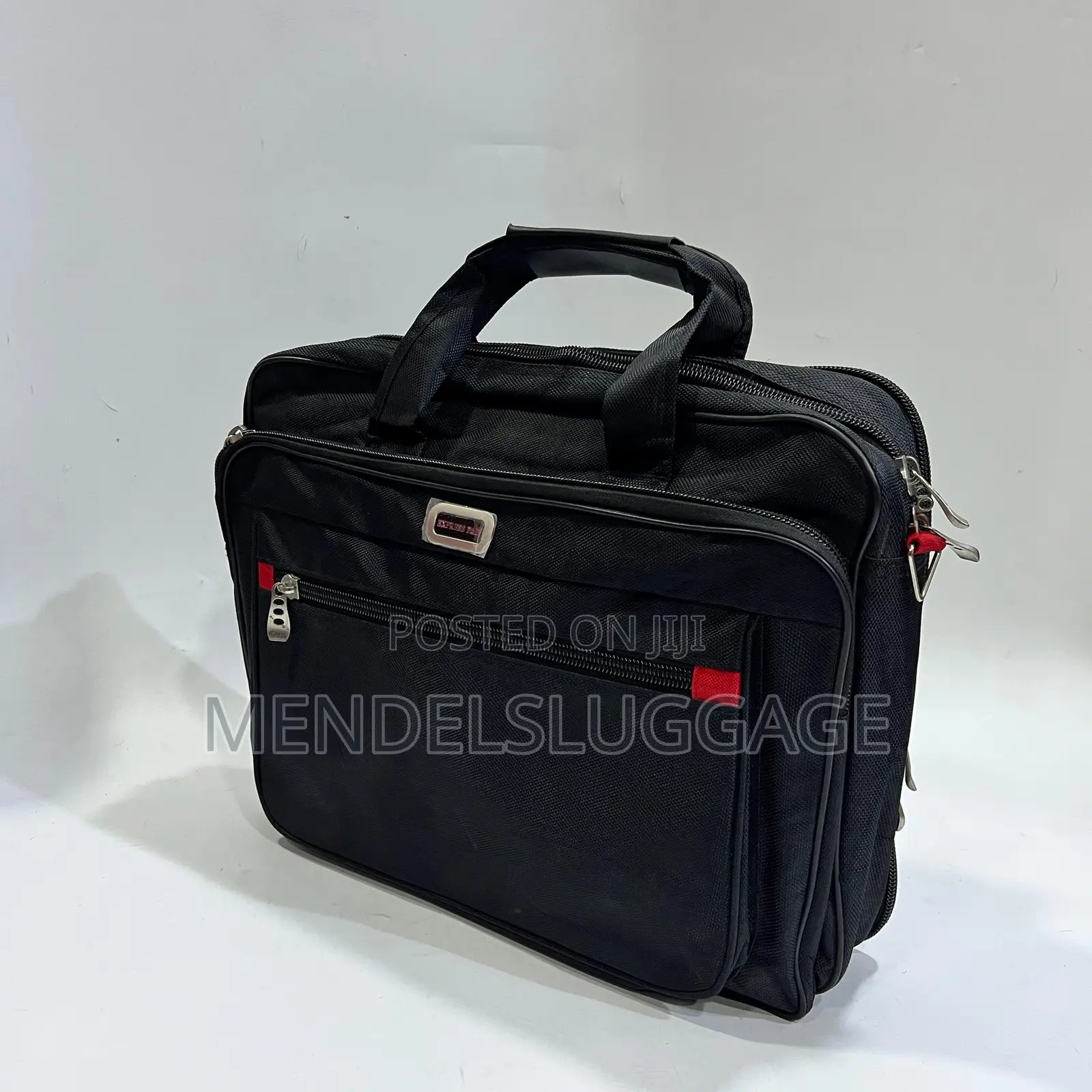 Black Laptop Bag With Red Detailing and Front Zipper