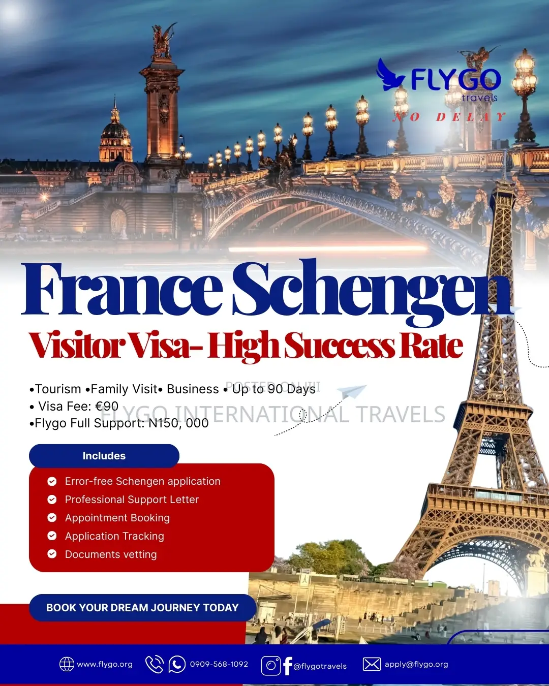 France Schengen Visitor Visa 2026/2027 High Success Rate Flygo Travels