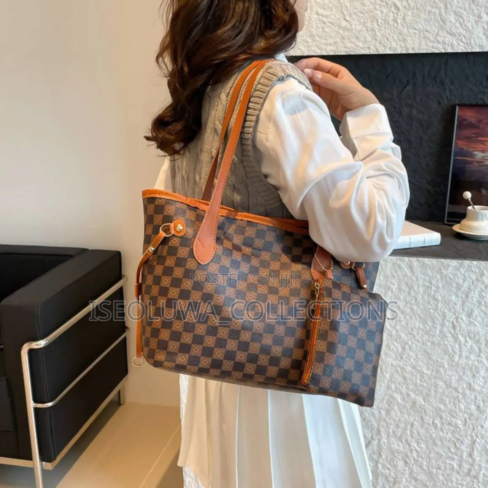 Leather Tote Bag Set With Matching Pouch