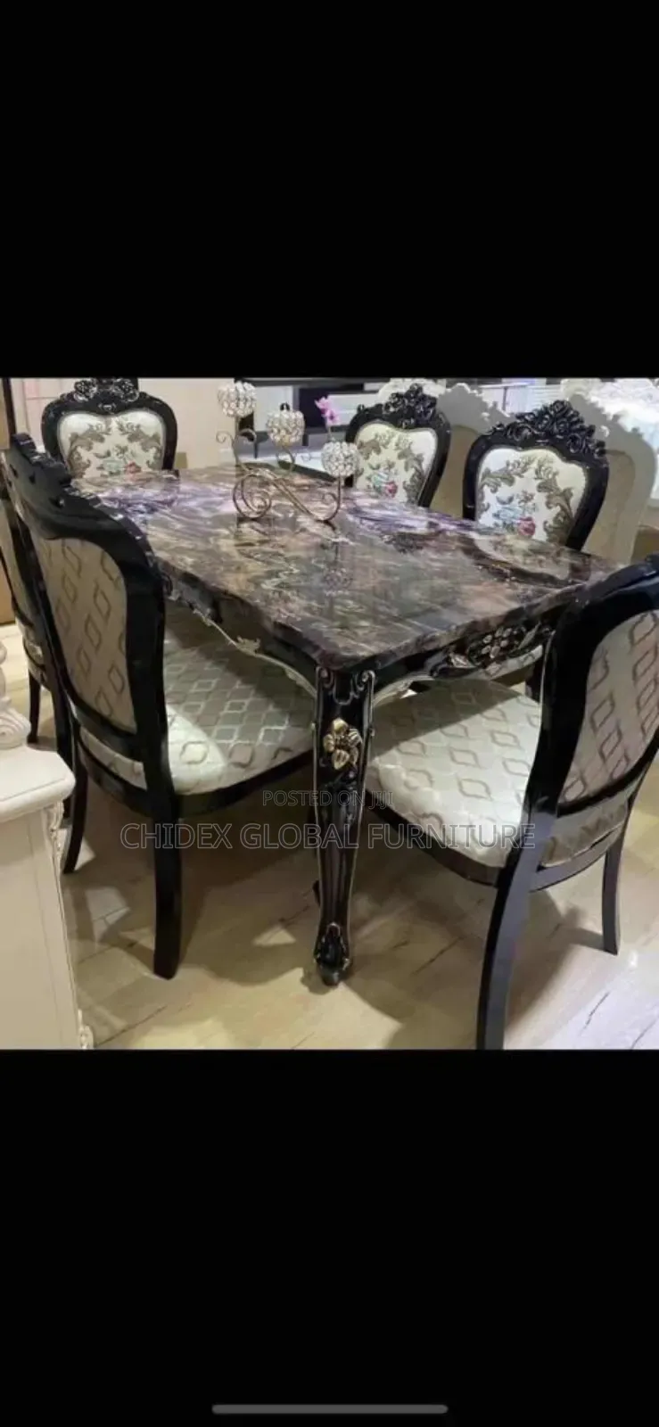Royal Executive Marble Dining Table With Fabric Chairs
