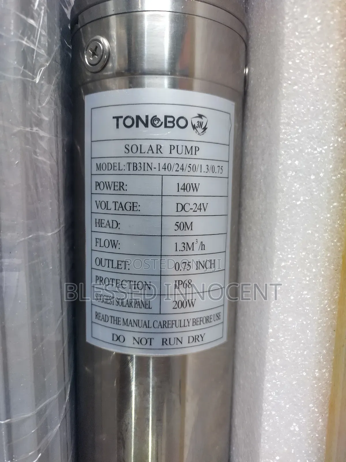 Tonobo 140w 24v Solar Submersible Pump 50m Head