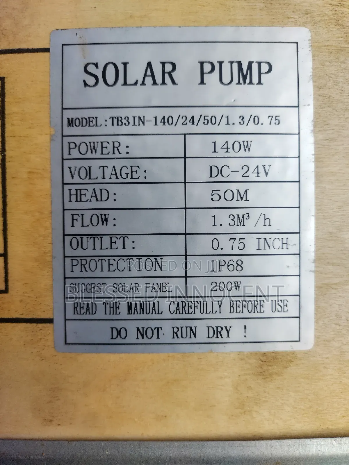 Tonobo 140w 24v Solar Submersible Pump 50m Head