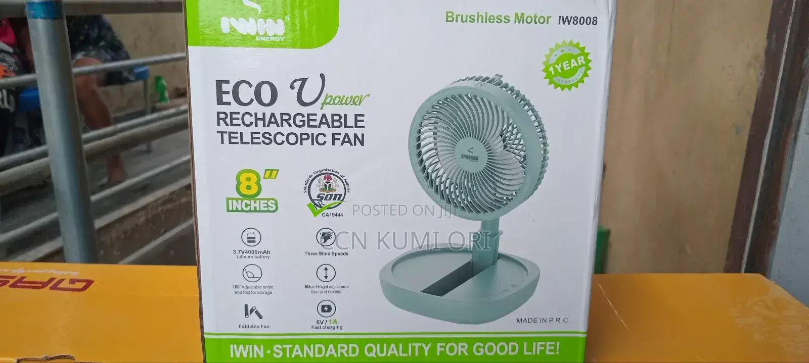 Iwin 8-Inch Eco Vpower Rechargeable Desktop Fan. Iw8008.