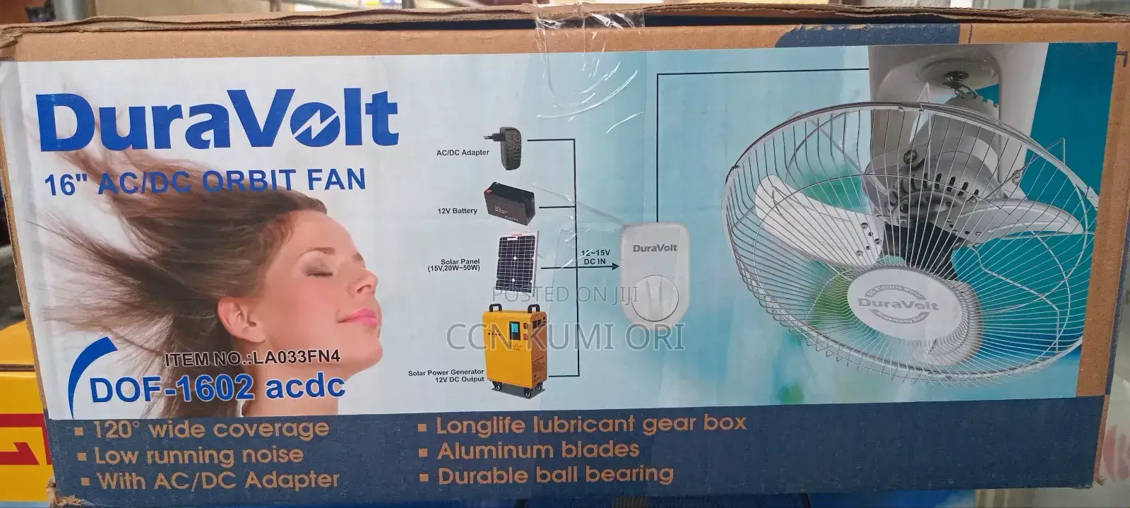 Duravolt 16-Inch Rechargeable Ac/Dc Orbit Fan. Dof-1602.
