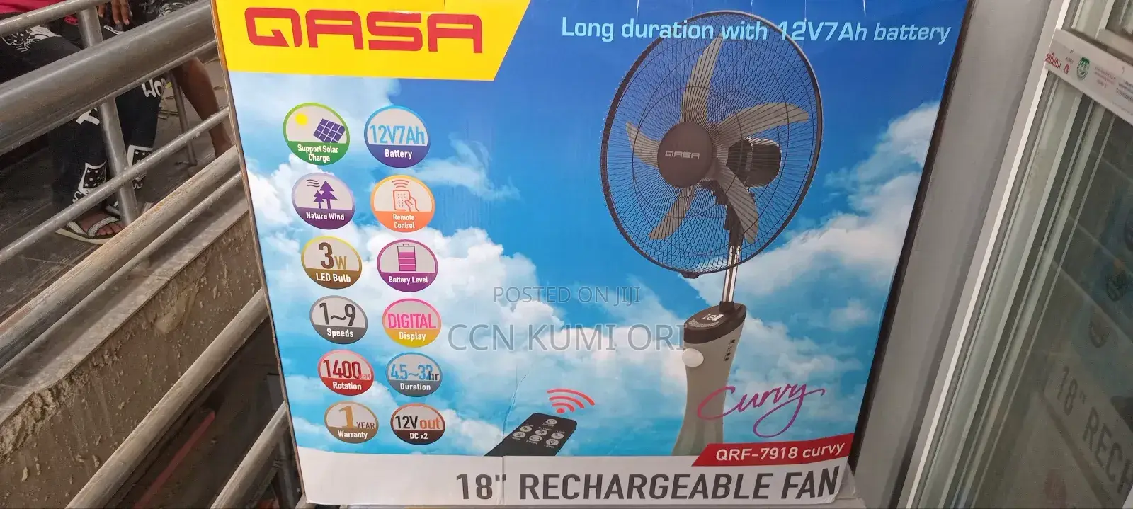 Gasa Curvy 18-Inche Rechargeable Standing Fan. Grf7918