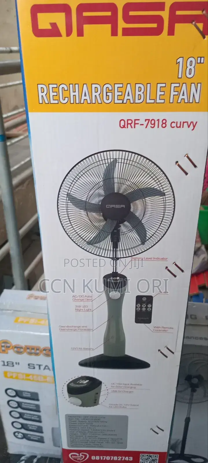 Gasa Curvy 18-Inche Rechargeable Standing Fan. Grf7918