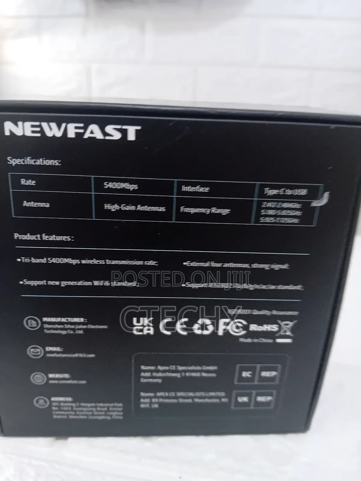 Newfast 5400mbps Wifi 6e Adapter for Pc, 2.4g/5/6ghz. 4 Antennas