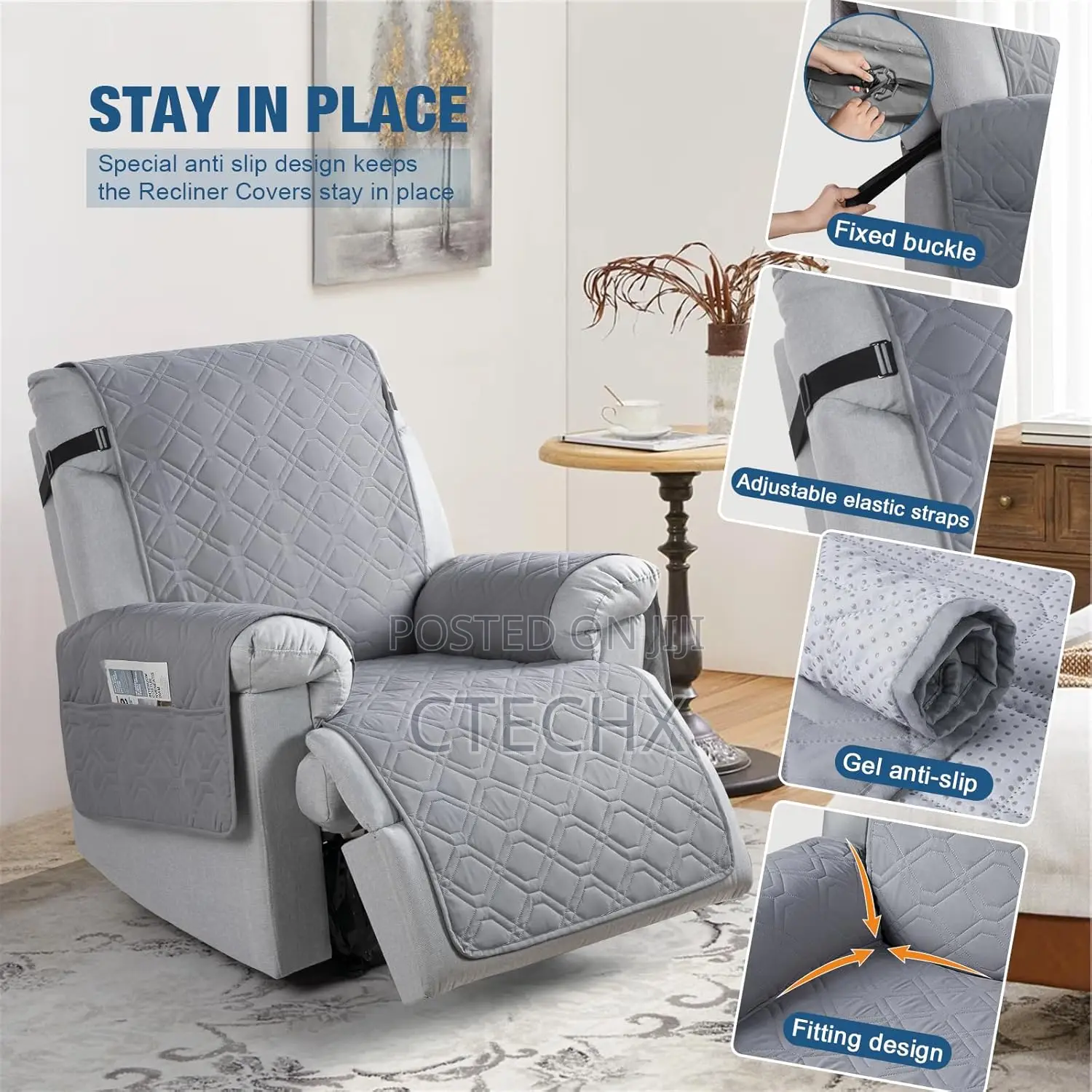 Taococo Waterproof Recliner Chair Cover, Non Slip Armchair Covers