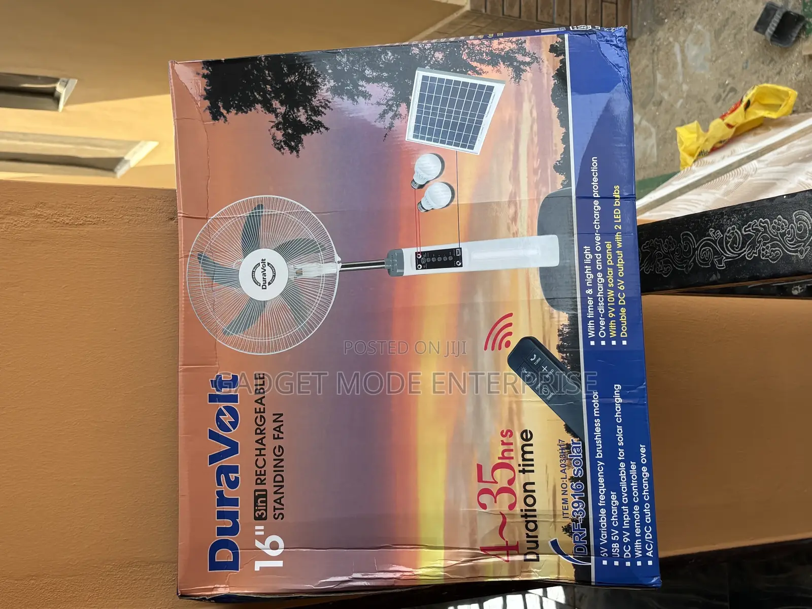 Duravolt 16-Inch 3-in-1 Rechargeable Standing Fan