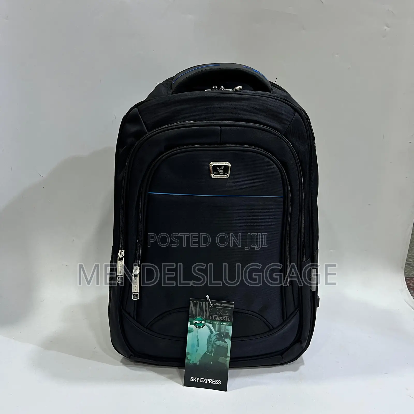 Sky Express Classic Black Backpack With Silver Zippers
