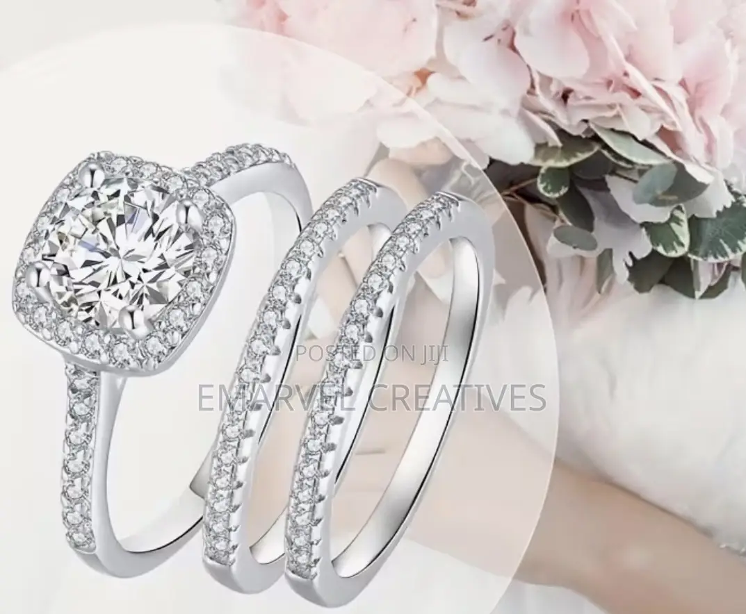 Set of 3 Classic Princess Square Rings Set With Shiny Zirconia,