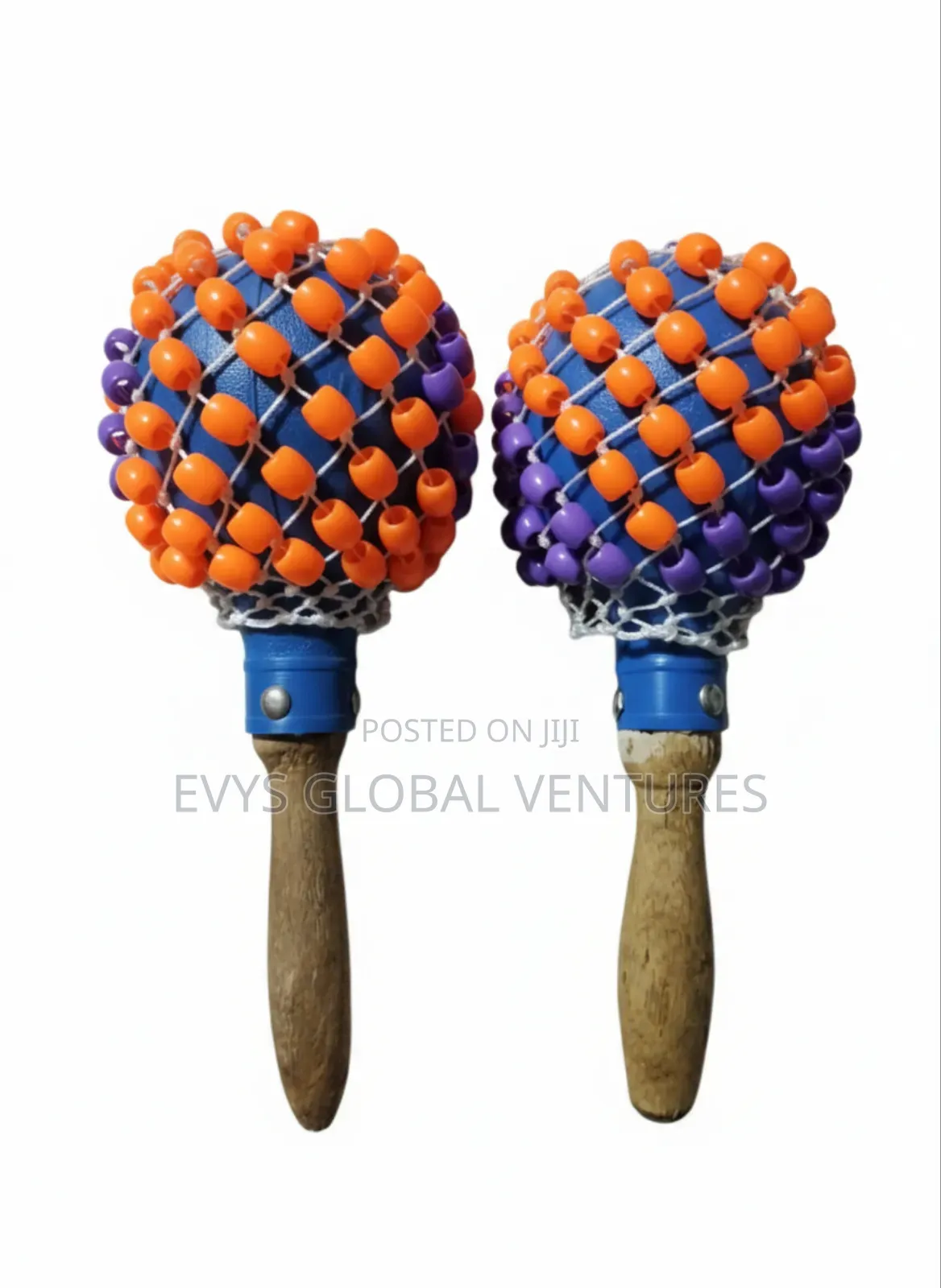 Multicolor Crystal Beads Shekere With Wooden Handle - I Pc