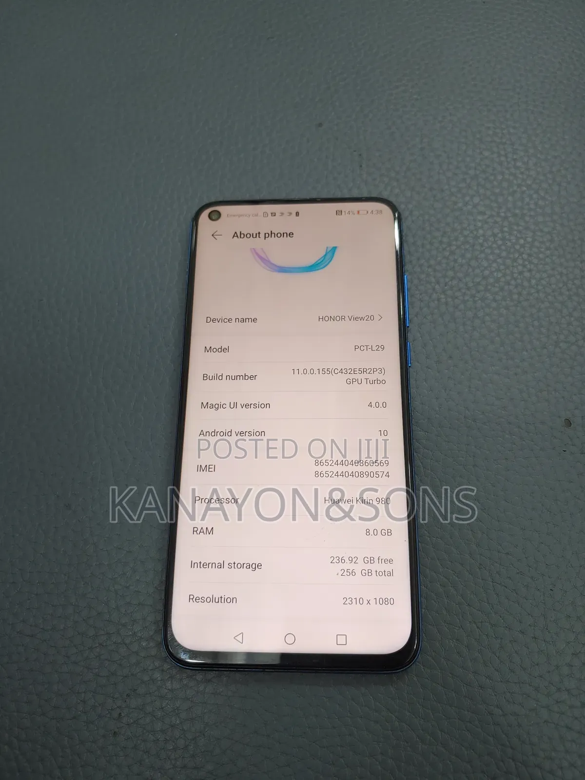 Honor View 20 256 GB Blue
