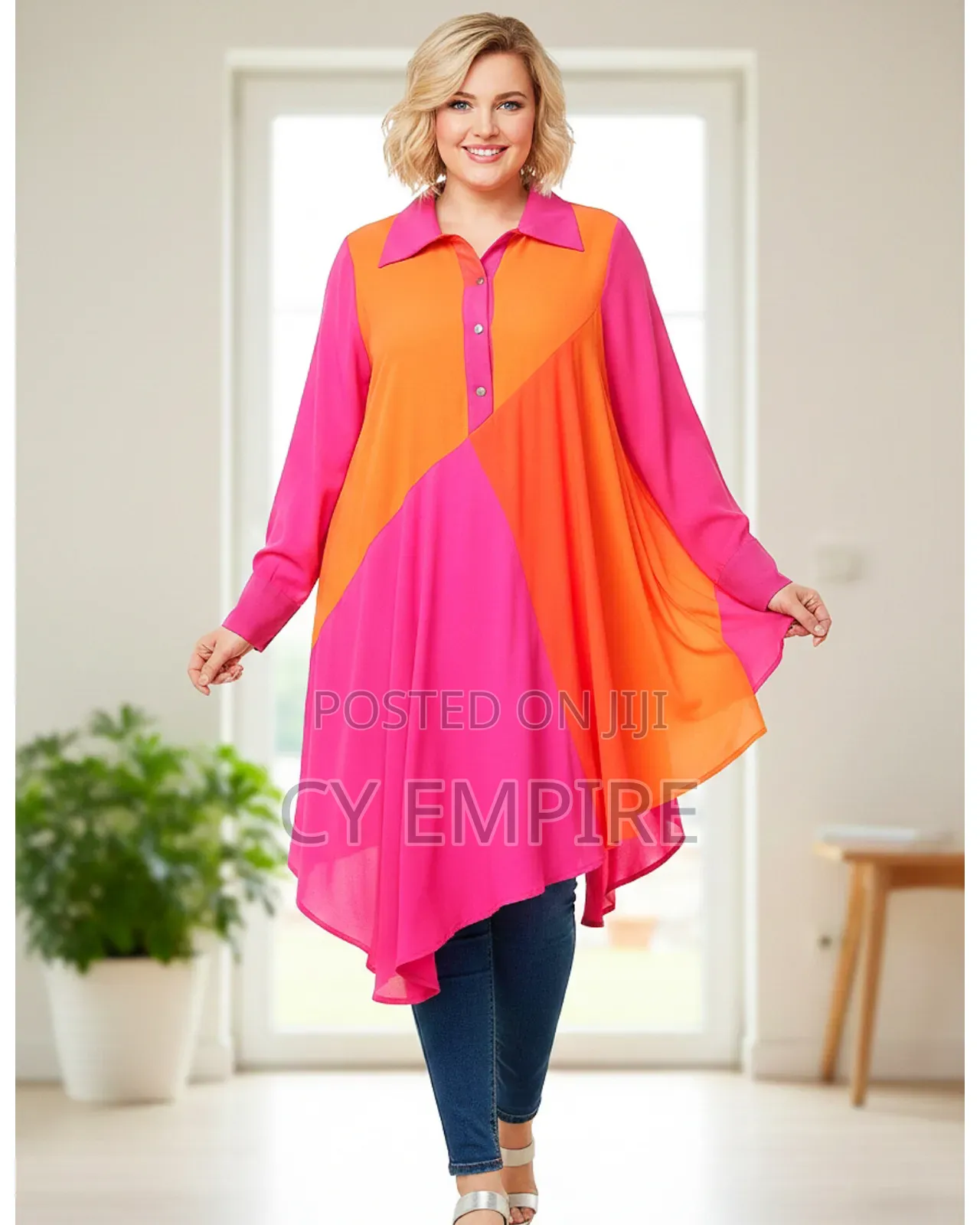 Asymmetric Color Block Plus Size Tunic Top