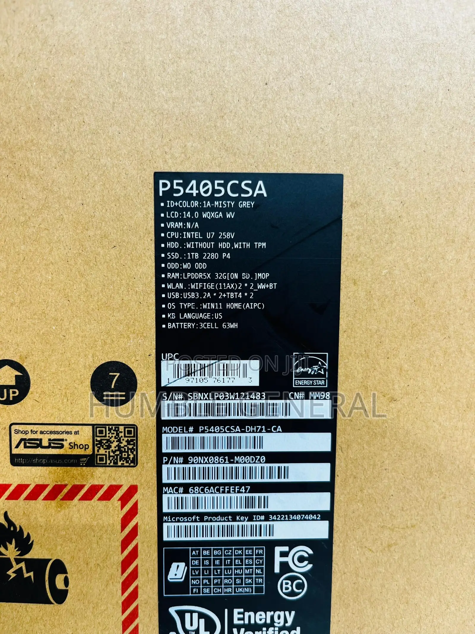 New Laptop Asus ExpertBook B9 B9400CBA 32GB Intel Core Ultra 7 SSD 1T