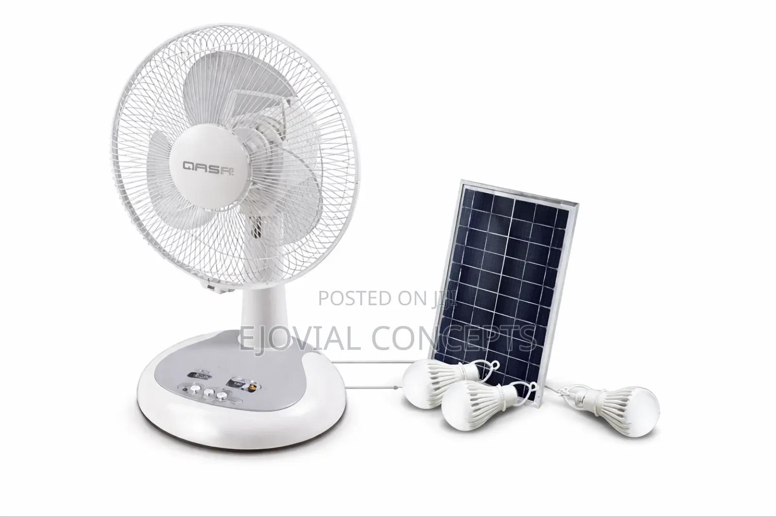 Qasa 12” Rechargeable Fan With Solar Panel – Qrf-2912 3-in-1