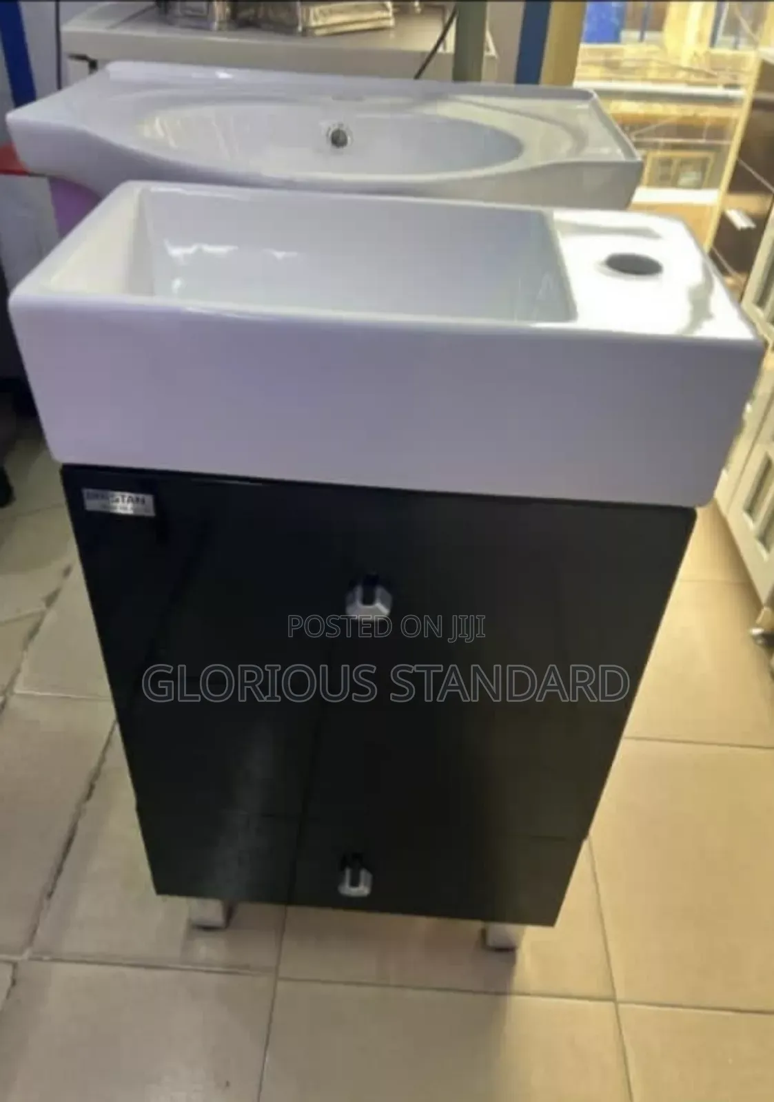 High Quality Standing Cabinet Wash Hand Basin Black With White Top