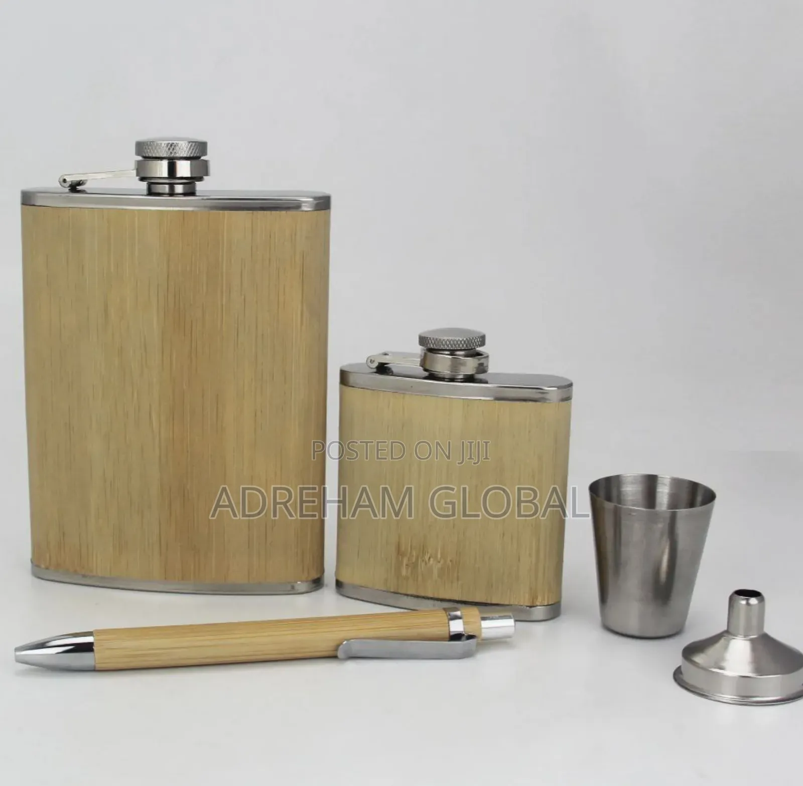 8oz Stainless Steel 5in1 Bamboo Hip Flask Set With Funnel Gift Box