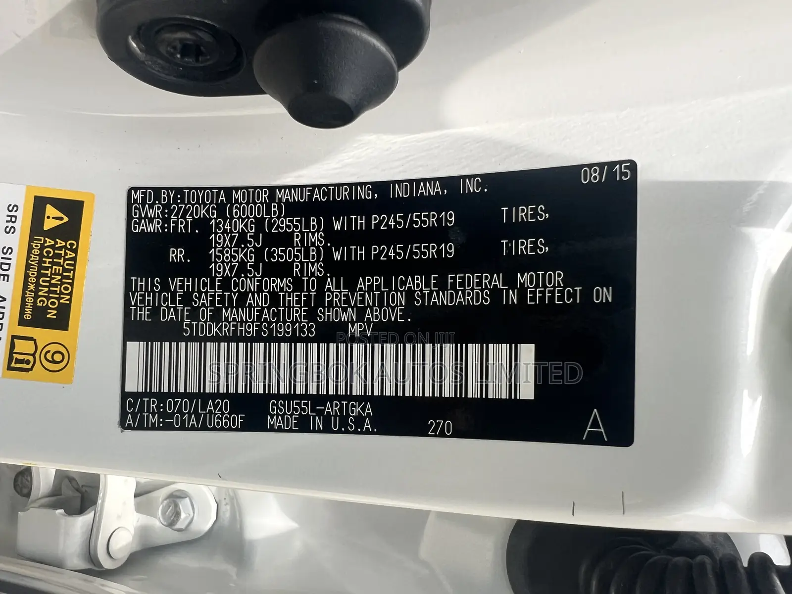 Toyota Highlander Limited V6 4x2 (3.5L 6cyl 6A) 2016 White