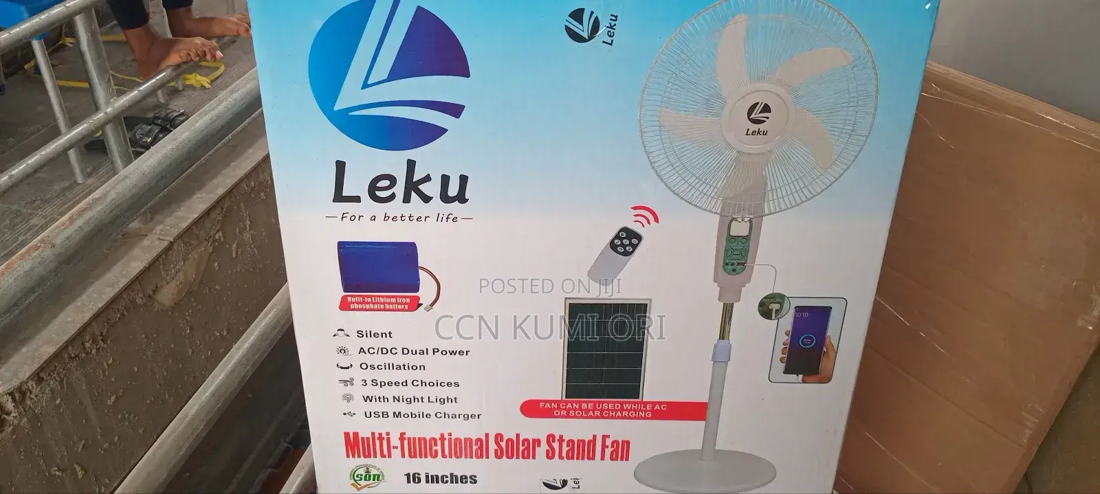 Leku 16-Inch Rechargeable Standing Fan With Remote Control.