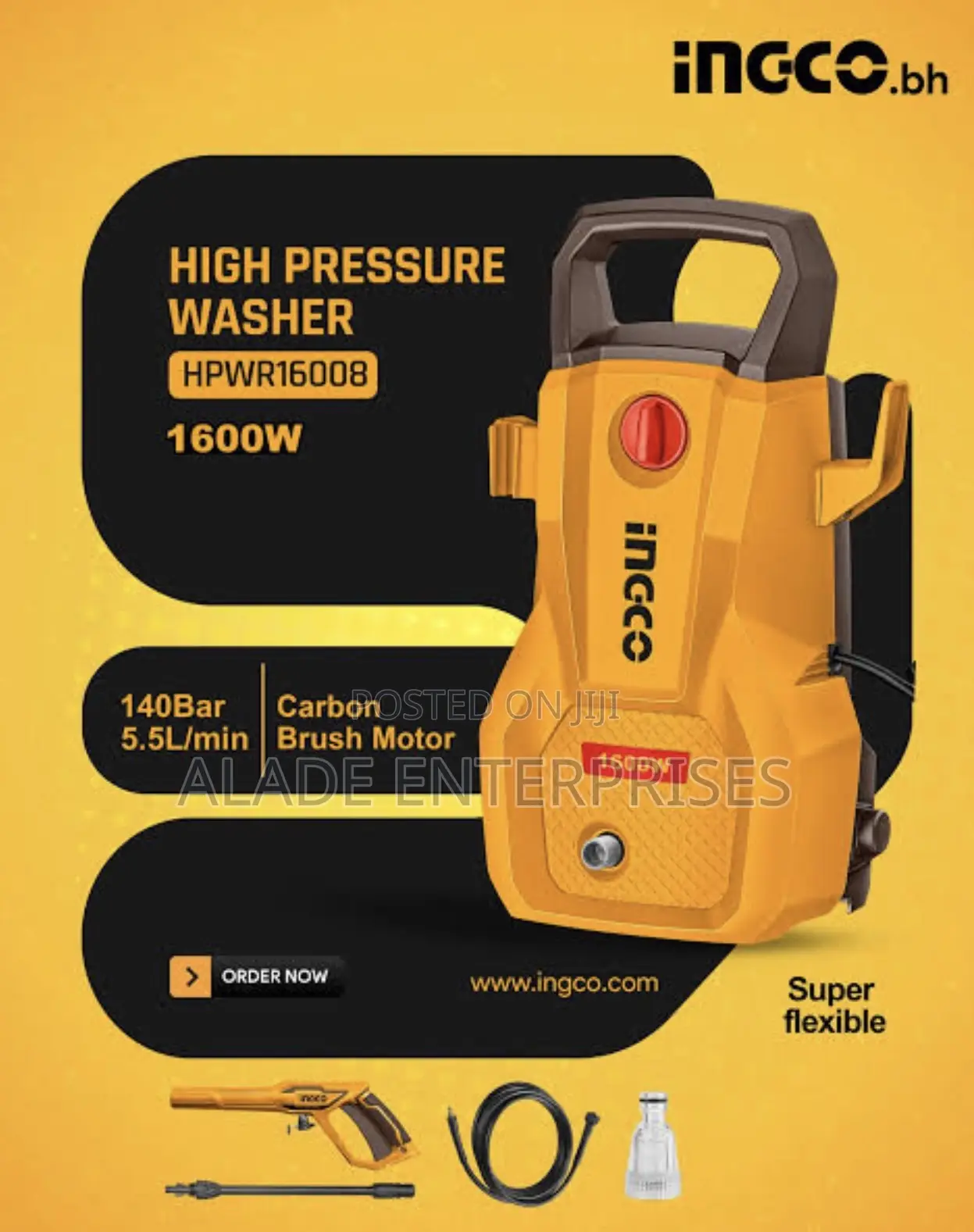 Ingco Electric Pressure Washer 1600w 140bar