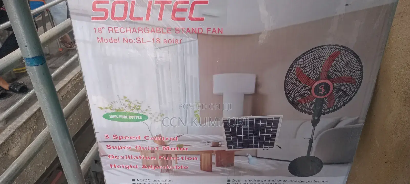 Solitec 18-Inch Rechargeable Standing Fan With Panel and Bolbs