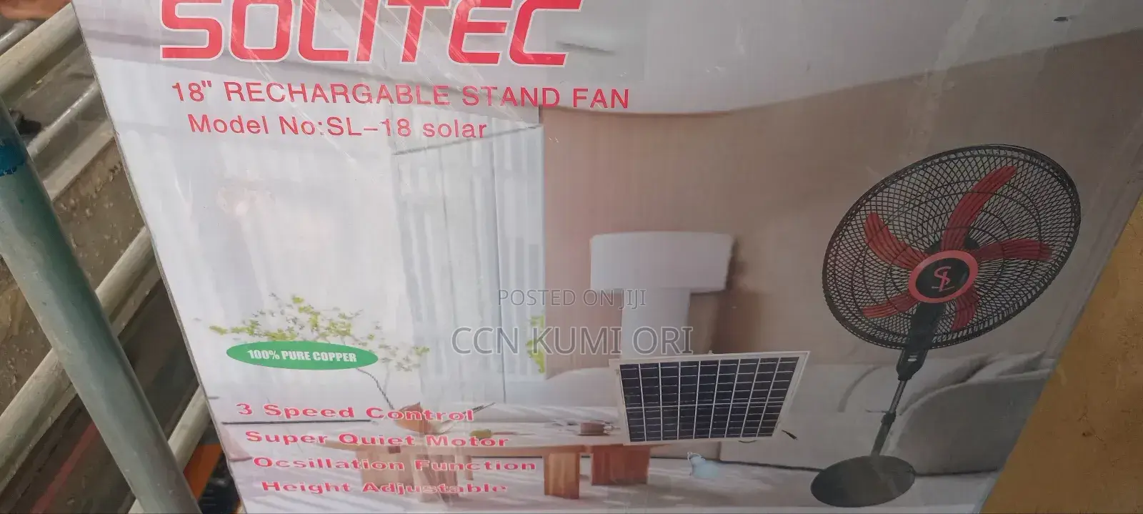Solitec 18-Inch Rechargeable Standing Fan With Panel and Bolbs