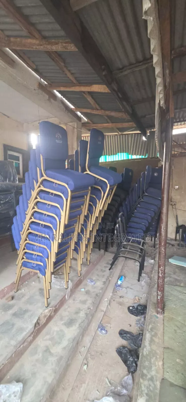 Medium Sized Church Chair With Logo - Gold and Blue