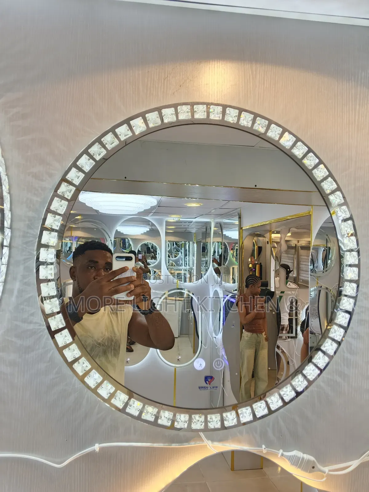 Diamond Stone Led Mirror With Bluetooth Speaker