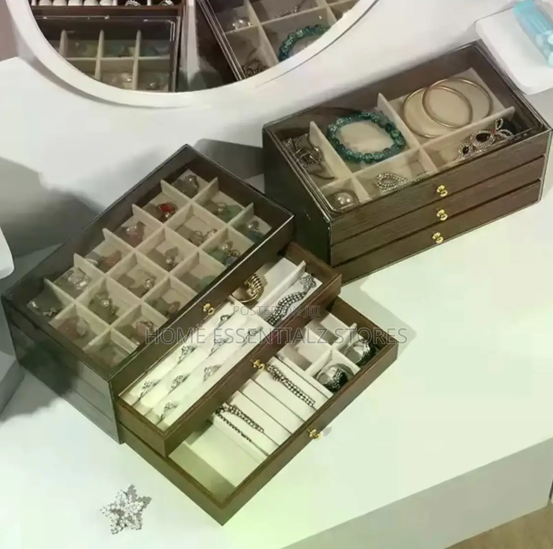 Walnut Jewelry Box - 3-Layer Drawer Jewelry Storage Box