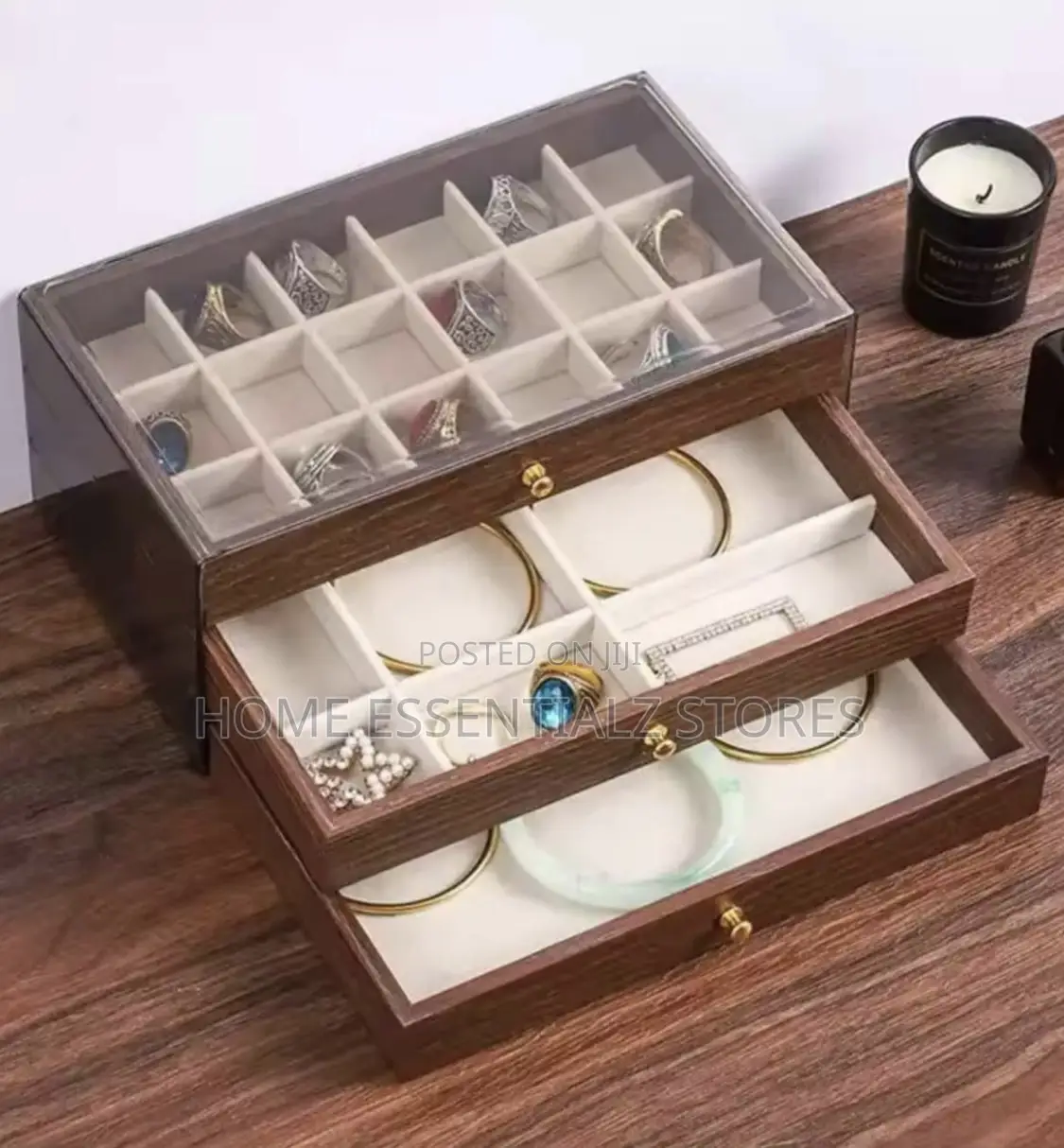 Walnut Jewelry Box - 3-Layer Drawer Jewelry Storage Box