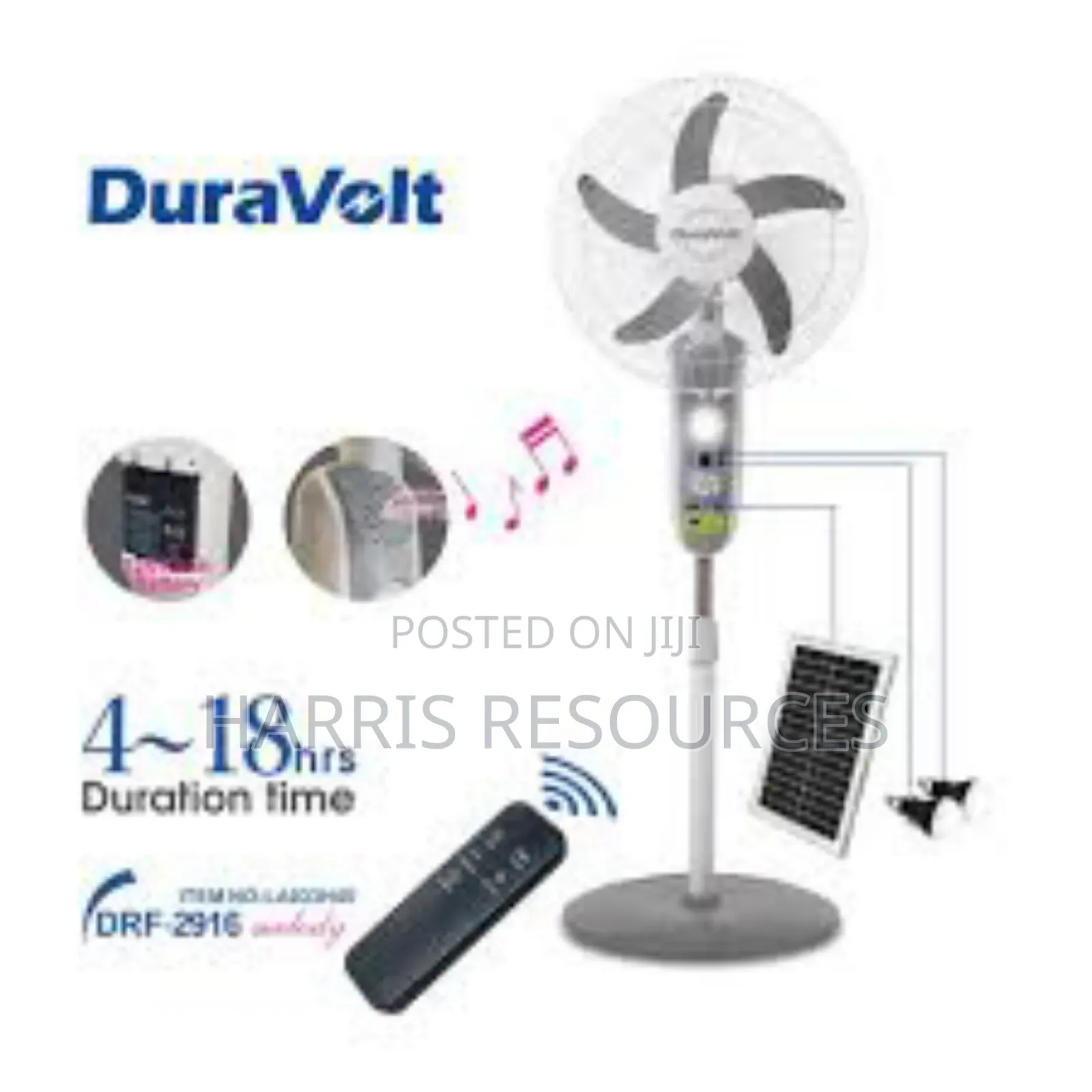 Duravolt 16 Inch Fan+ Bulbs Fan + Solar + Bluetooth DRF 2916
