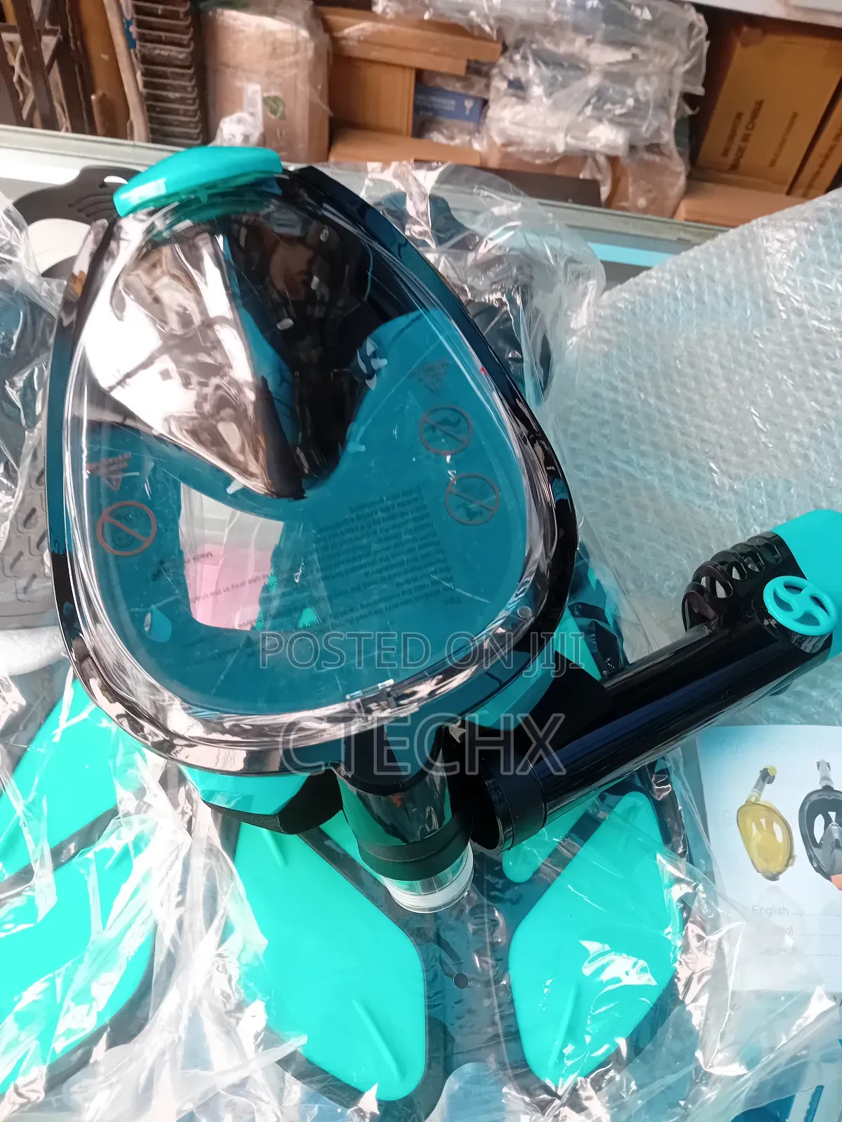 Snorkel Set Adult - Full Face Snorkel Mask Adjustable Swim Fins 180°