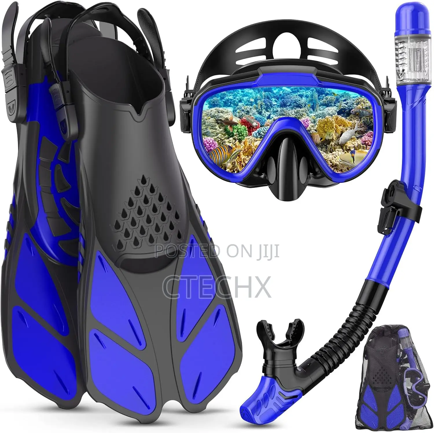 Snorkel Set Adult With Flippers, Anti-Fog Diving Set, Dry Snorkel