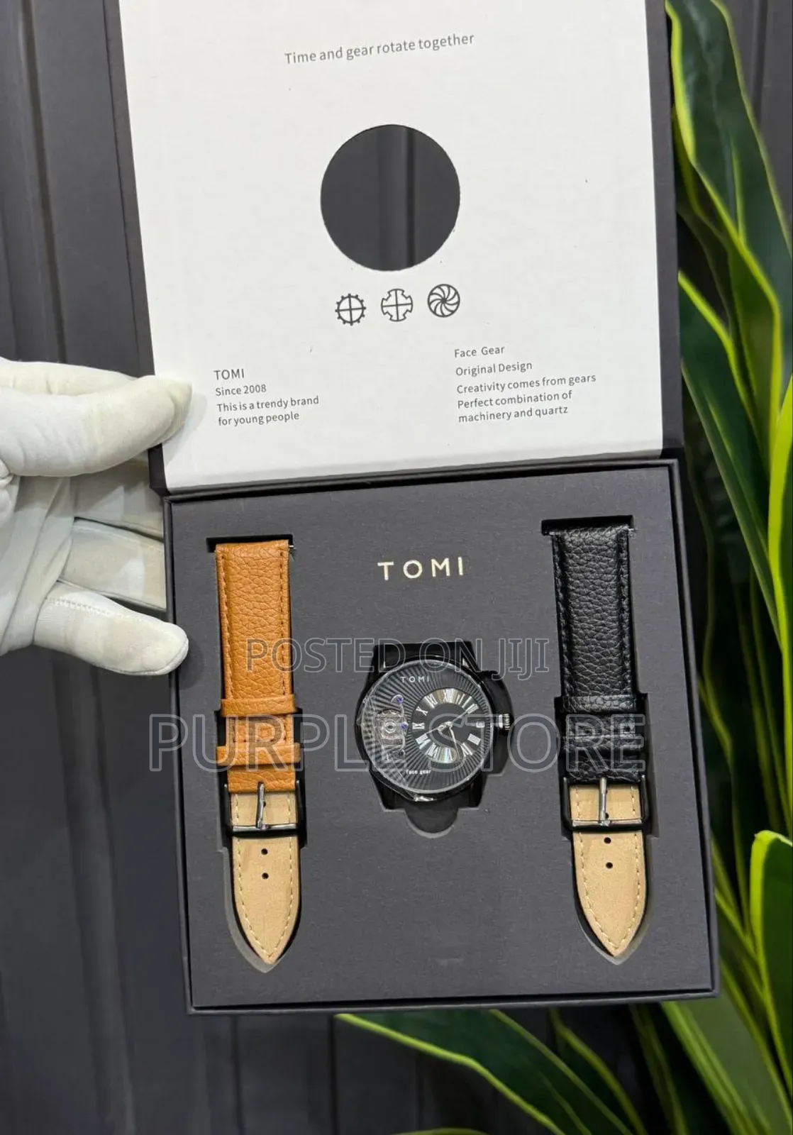 Tomi Face Gear Dual Leather-Watch-for-Men 