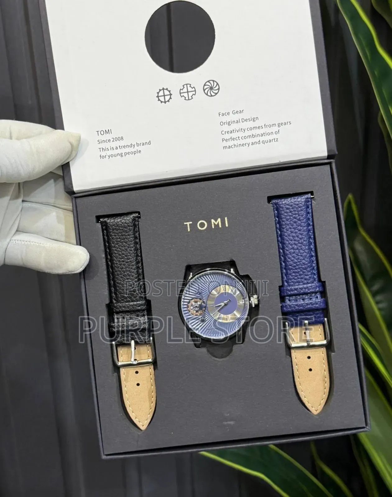 Tomi Face Gear Dual Leather-Watch-for-Men 