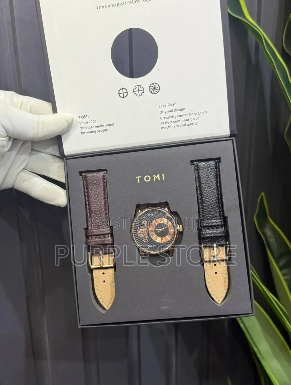 Tomi Face Gear Dual Leather-Watch-for-Men 