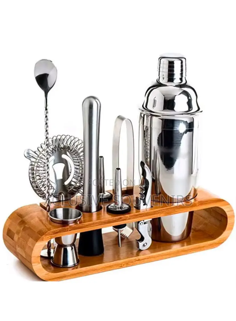 Bar Accessory Kit Stainless Steel Boston Shaker With Bamboo Rack