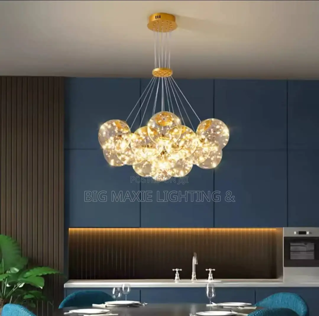 Nordic Led Chandelier Soot Amber Clear Light Glass for Living Room