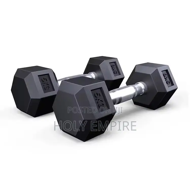 2 Pairs 5kg High-Quality Rubber Hexagonal Dumbbells for Home Gymweight