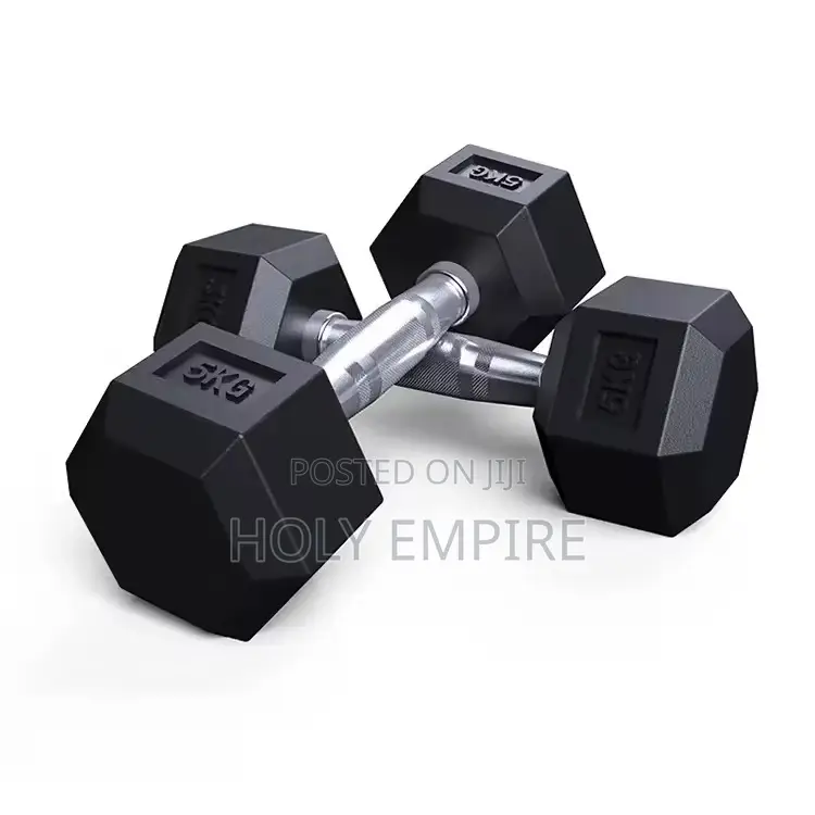2 Pairs 5kg High-Quality Rubber Hexagonal Dumbbells for Home Gymweight