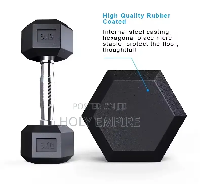 2 Pairs 5kg High-Quality Rubber Hexagonal Dumbbells for Home Gymweight